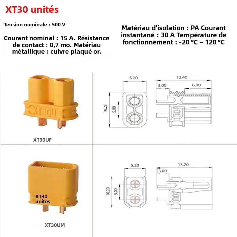 Câble XT30U F 16/14 AWG pour Drone FPV - 10cm à 500cm