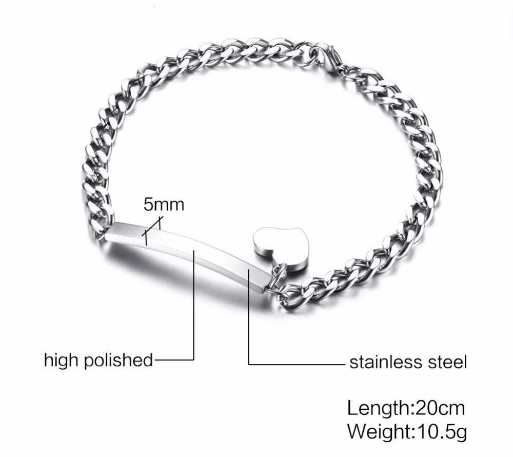 Vnox Ladung Personalisierte Dünne ID Tag Herz Armband Frauen Edelstahl Kette Gold Schwarz – Detail 4
