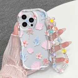 Chic Beaded Shell Flower Phone Case with Ripple Border Cover - iPhone 15 Plus (SC36 - TM - PJ14 - T5610)