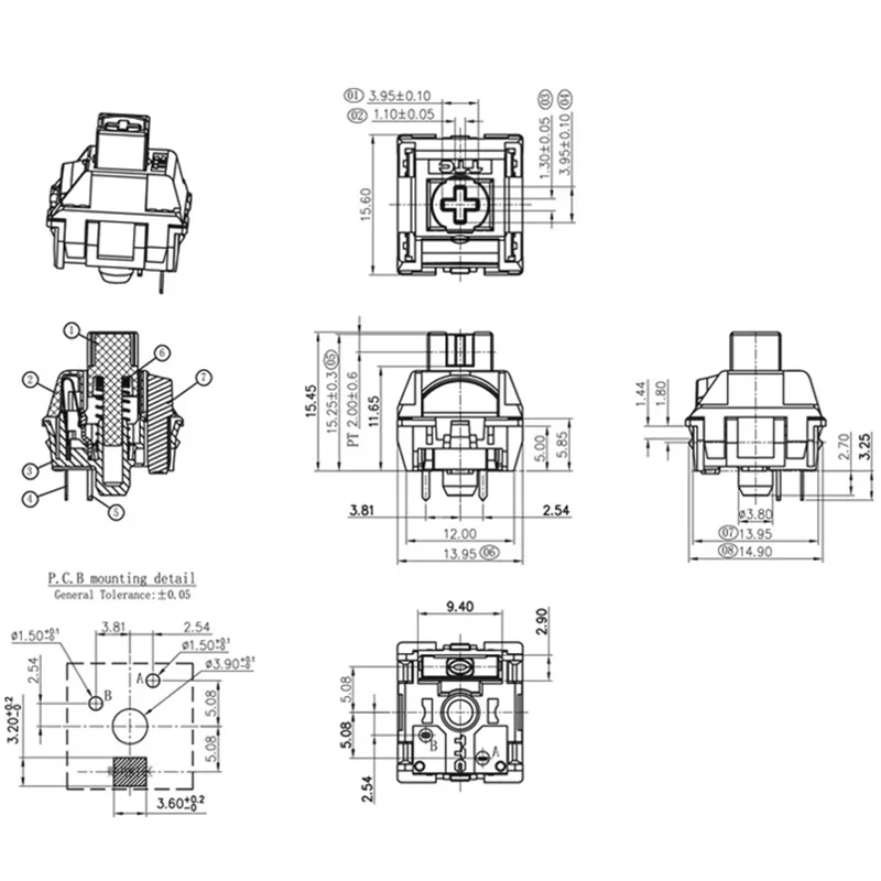 TTC-interruptor mecânico silencioso do teclado, tátil mudo, 3 Pin, 42 gf, banhado a ouro, mola, SMD, RGB, interruptores mudo dobro, silencioso, azul, branco