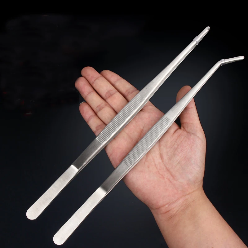 Tweezer Tool Stainless Steel Elbow Tweezers Aquarium Clip Long Tongs Medical Tweezers Forceps Pet Feeding Non slip