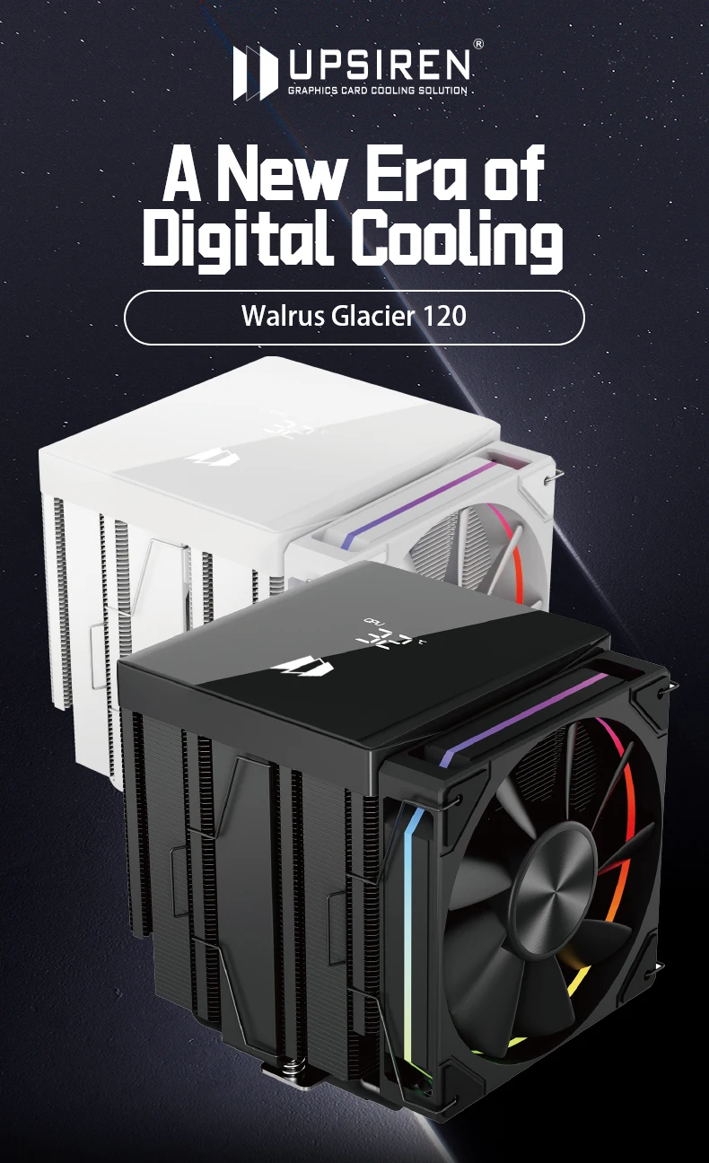 Walrus Glacier 120 Digital display 6 Copper Heat Pipes Dual Tower Dual Fan Tower