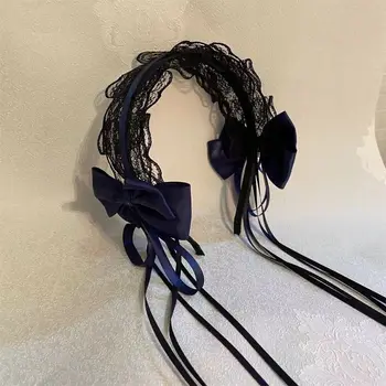 귀여운 고양이 귀 머리띠, 레이스 보우 헤드 랩, 로리타 웨딩 파티 코스프레, 메이드 머리 장식, 여성 소녀 애니메이션 헤어 액세서리, 1PC 상품 이미지