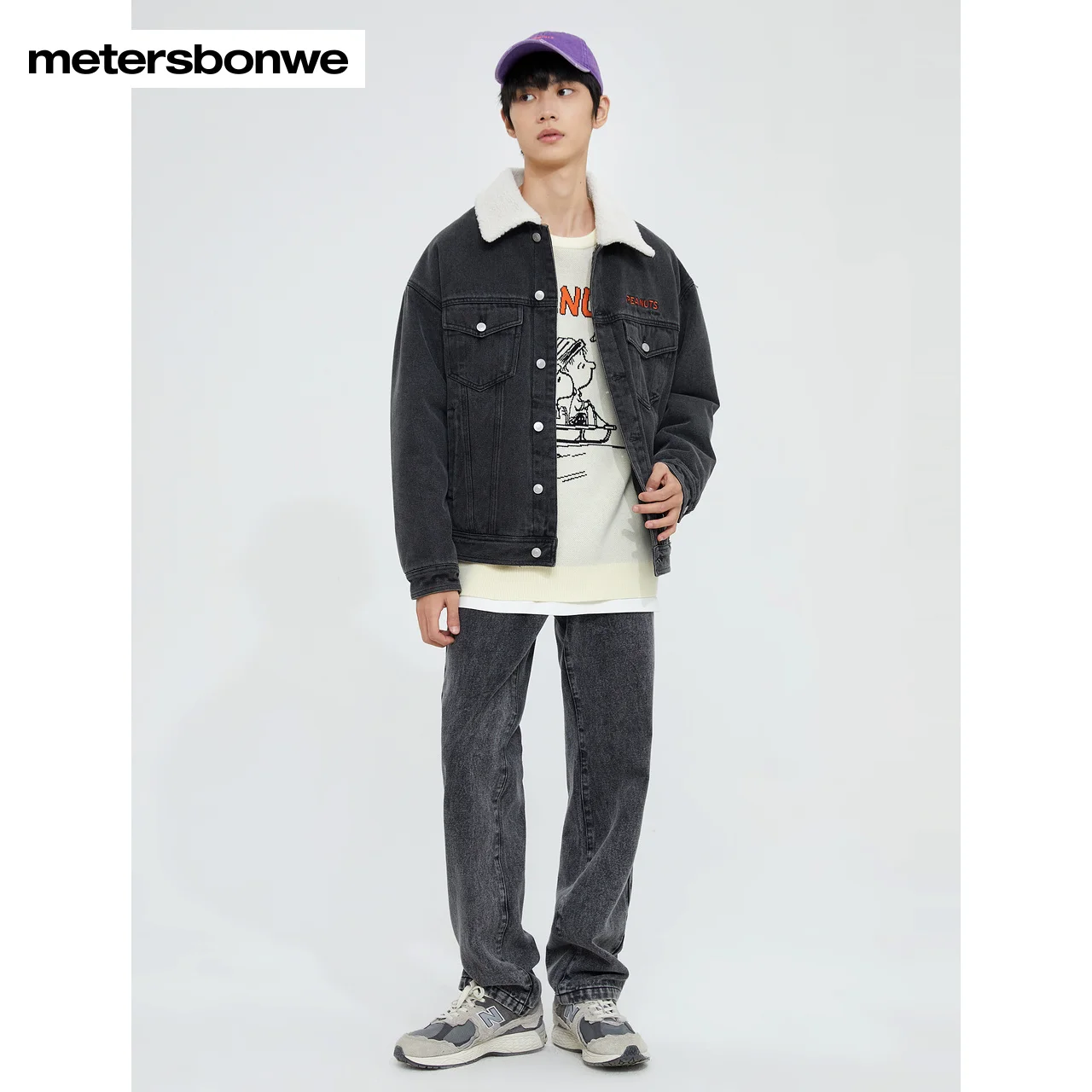 Metersbonwe 22 New Men Printed Denim Jacket Lapel Loose Short Winter Fashion Warm Cotton-Padded Jackets Joker Outwear