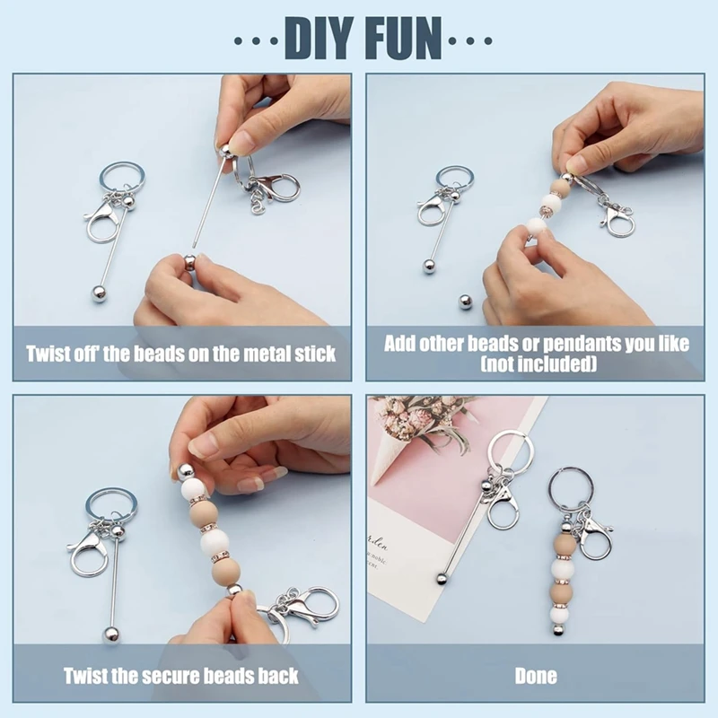 12 Pcs Beadable Keychain Bars For Beads Blank Keychain Metal Beaded For