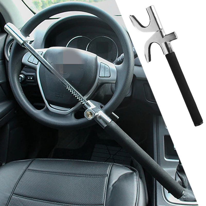 

1 Pc Universal Adjustable Automobile Anti Theft Steering Wheel Lock for Car SUV Truck Durable Retractable U Shape Stainless Lock