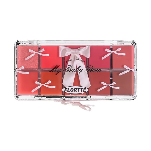 58004-7ad5be.jpg FLORTTE Peng Princess Jelly Lip Gloss Ten Color Toned Lip Frozen Plate Red Lip Glaze Palette