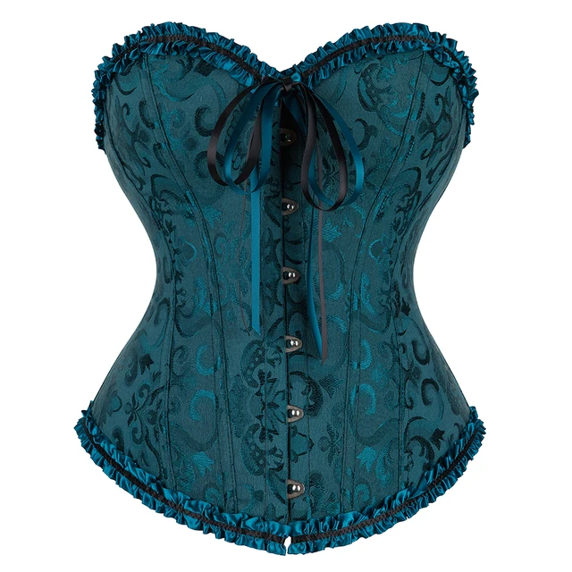 Sexy Women Bustier Lace Up Corset Top Corset Boned Waist Trainer Lingerie Overbust Corsets Body Shaper Plus Size Dark green