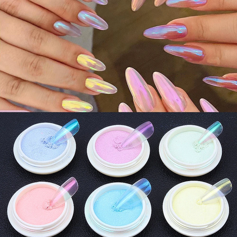 1 Barattolo Solid Aurora Nail Powder Specchio Sfregamento Glitter Dust Iridescente Chrome Pigment Rainbow Charms Nail Art Decoration Powder