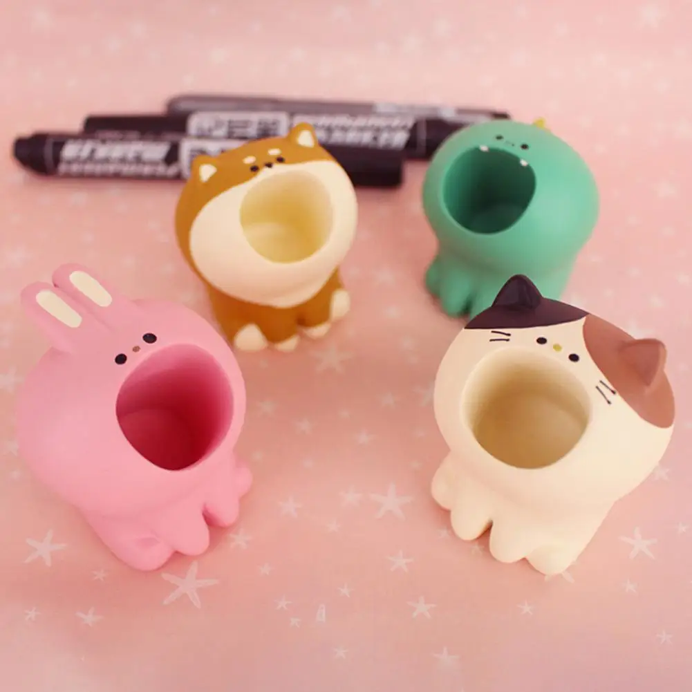 Pen Holder Cartoon Cat Rabbit Dinosaur Japanese Resin Desk Organizer Paper Clip Case Makeup Brush Organizer Stationery Supplies
