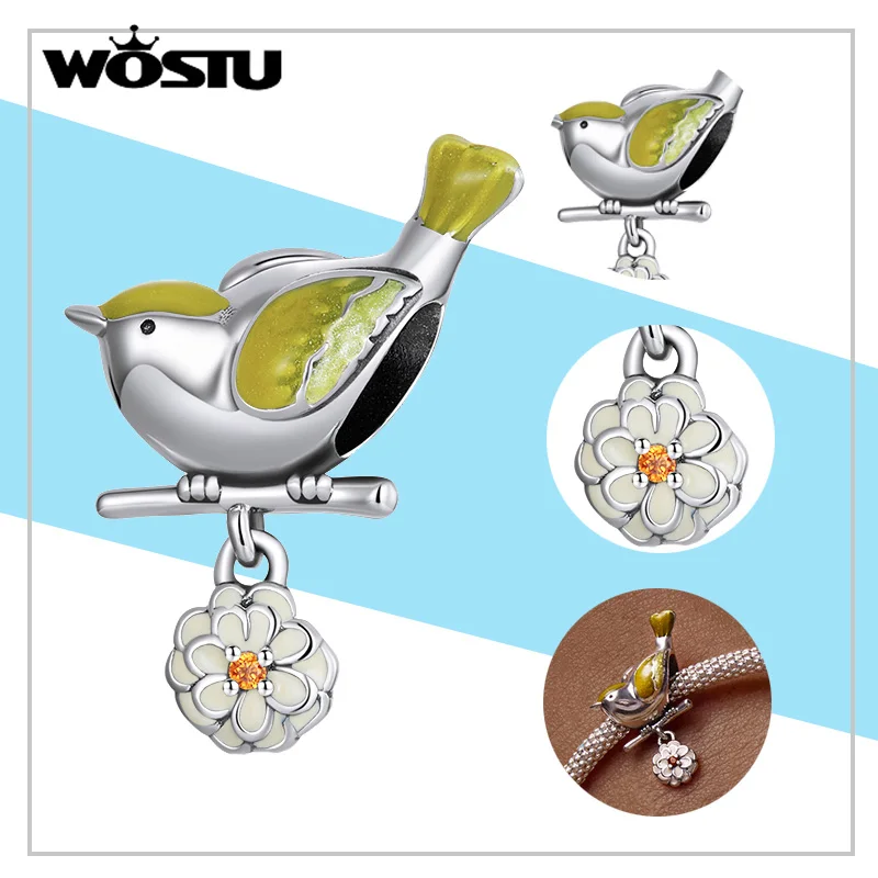 WOSTU 패션 봄 시리즈 매력 비즈 진짜 꽃 새 펜던트 맞춤 원래 DIY 팔찌 목걸이 쥬얼리