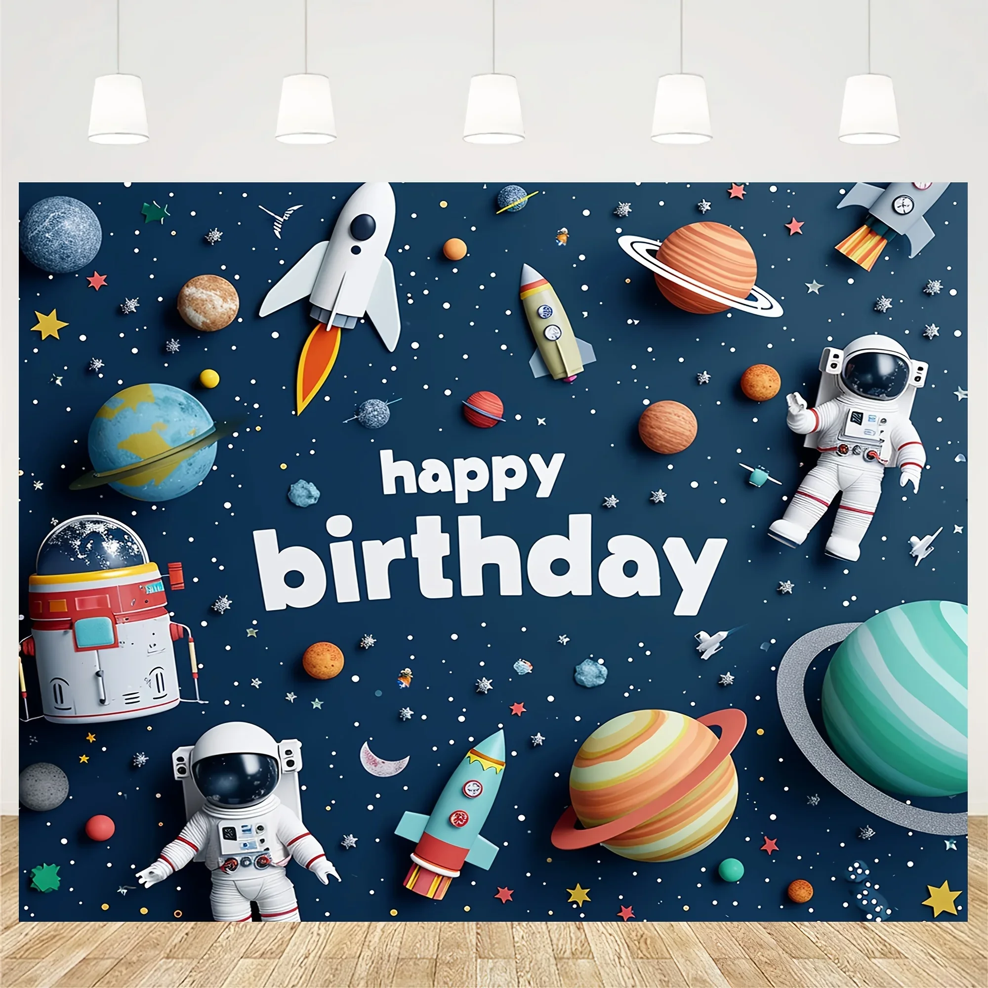 Cartoon Raum Astronaut Geburtstag Hintergrund Tuch Geburtstag Party Foto Dekoration Hintergrund Tuch