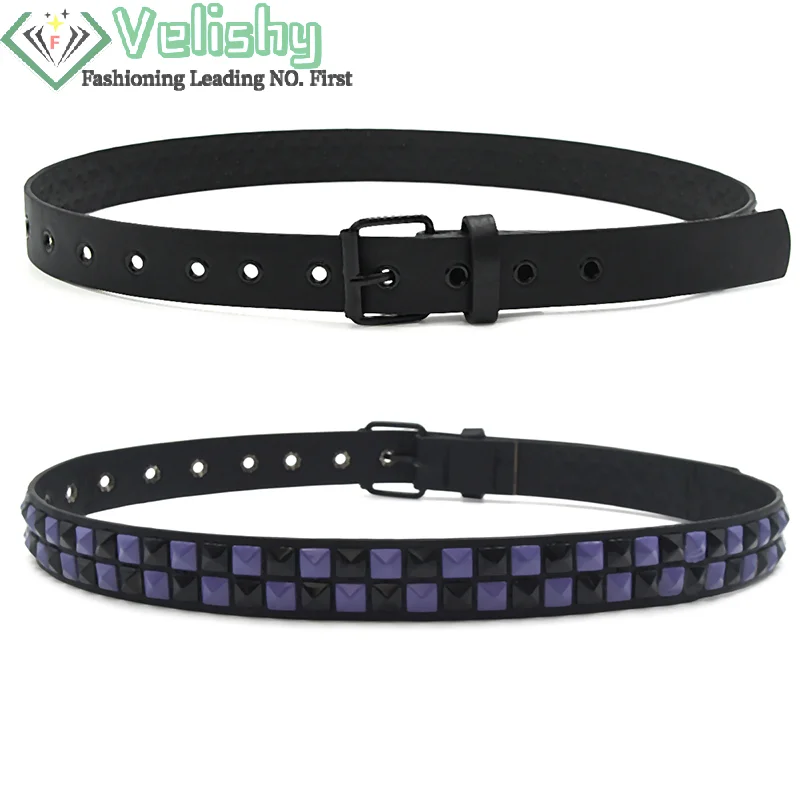 Purple Rivet Punk Belt - Y2K Hip Hop Fashion Accessory