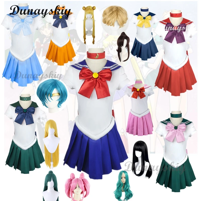 Anime sailor suit Moon Cosplay Costumes Tsukino Beautiful Girl  Uniform Adult Kid Dress Wig Halloween Costumes Women Clothing