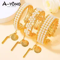 Nigeria Bridal Wedding Pearls Bangles 21k Gold Plated Dubai Fashion Elegant Bracelet Arabic Women Mother's Day Party Jewelry