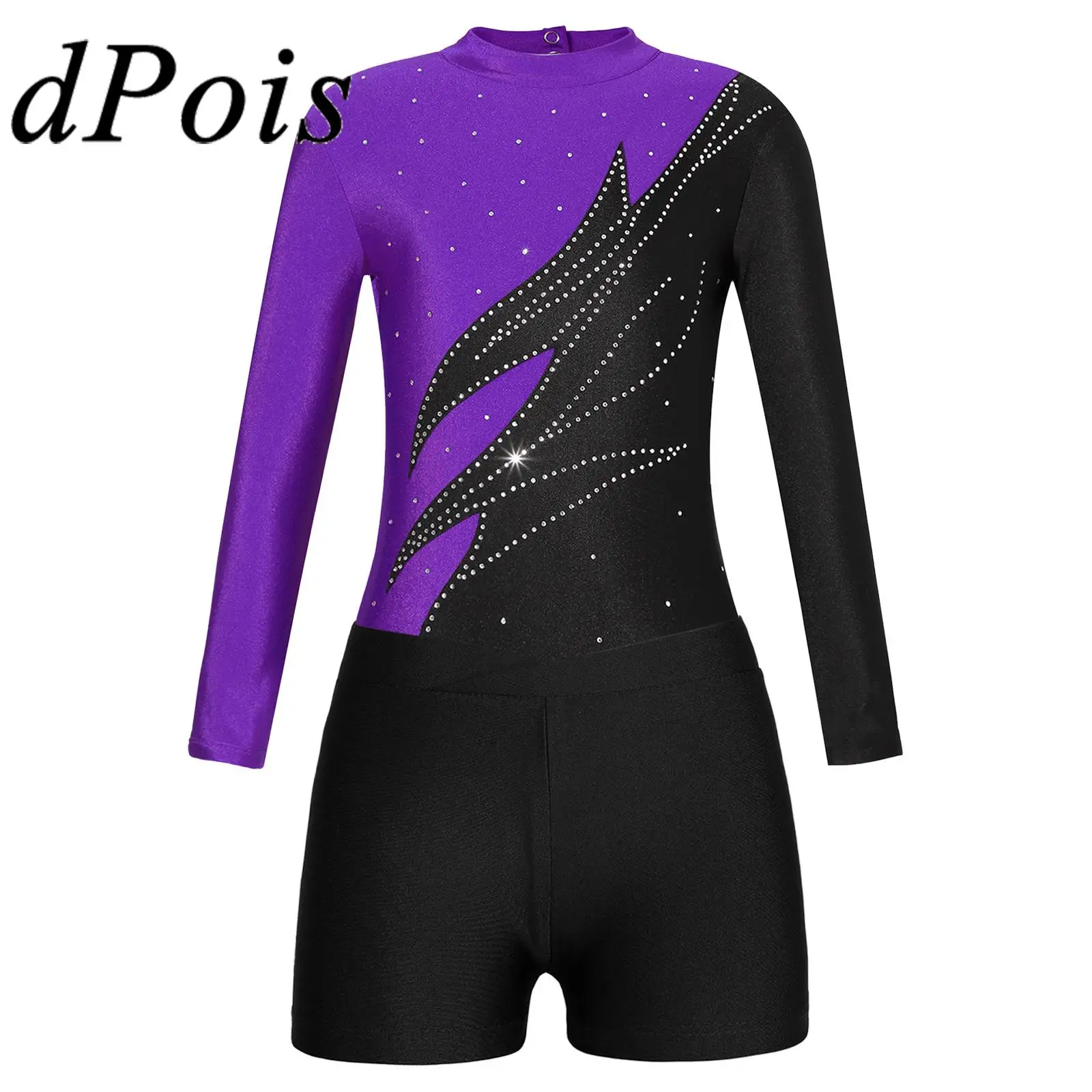 

Kids Gymnastics Jumpsuit for Girls Children Long Sleeve Patchwork Ballet Dance Leotards for Dance Competition Skating Bodysuit