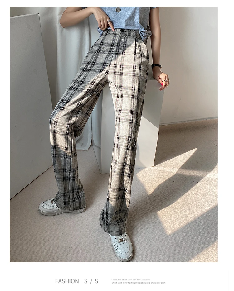cargo trousers Seoulish Summer Vintage Plaid Wide Leg Women's Pants 2022 New Straight High Waist Button Female Casual Loose Trouses Pockets wide leg trousers