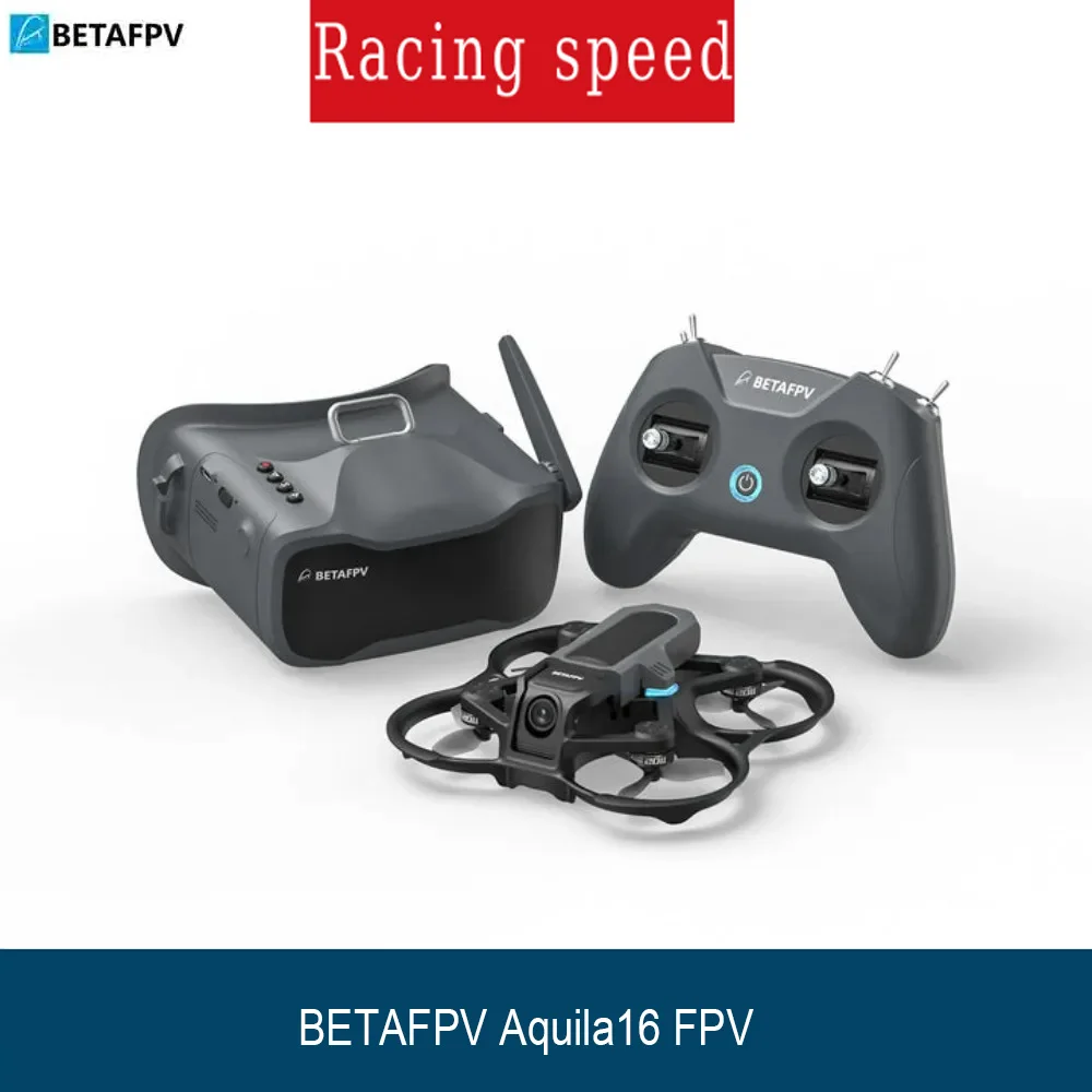Kit Drone FPV Aquila16 prêt à voler sur fond blanc, avec ses hélices et sa caméra