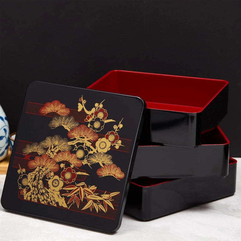 Large Japanese 3-Tier Bento Box Wooden Lunch Container Pine Bamboo  Sushi  Set Portable Elegant Food Storage Box - 2