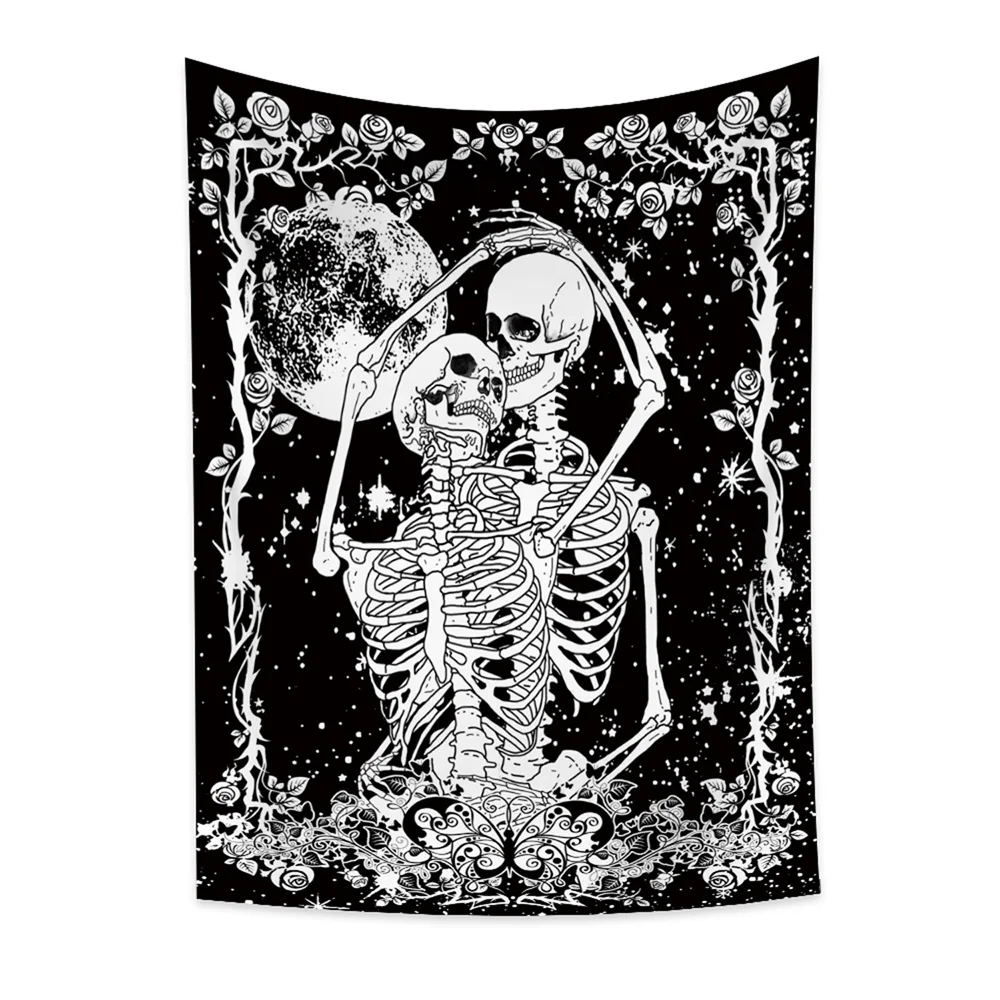 Tapestry Moon Starry Sky Flower Hug Skull Witchcraft Wall Hanging Cloth Carpet Hippie Ceiling Room Home decor