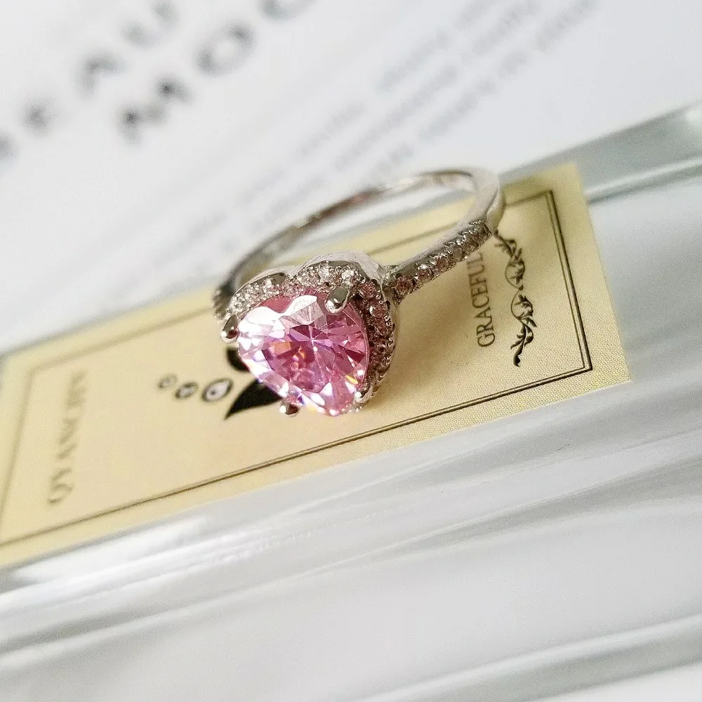 Charming Pink Silver CZ Flower Ring for Women - Elegant Wedding and Engagement Jewelry