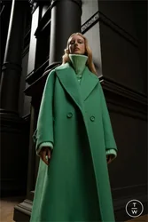 Green Long Women Suits Blazer Wool Overcoat Winter Thick Jacket Female Custom Made Outfit Cashmere Double Breasted Trench Coat