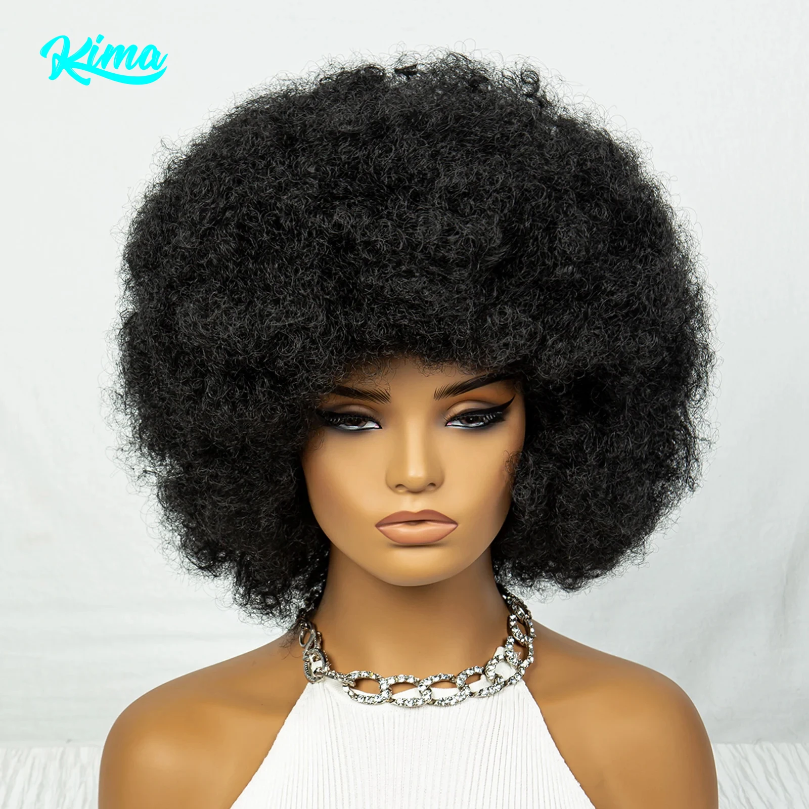 

Афро парики для женщин, пушистый мягкий косплей, натуральные волосы, афро кудрявый парик с челкой, парик в повседневном стиле