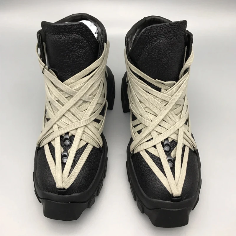 Men Leather Boots Original Women Multiple Laces Boots Hip Hop Male Sneakers Sneaker Streetwear Men's Sport Shoes 2