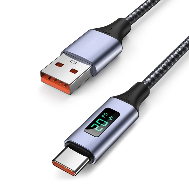 USB Type C 3.0A PD 20W Fast Charging Data Sync Cable with LED Display Nylon Braided USB to Type C Cable