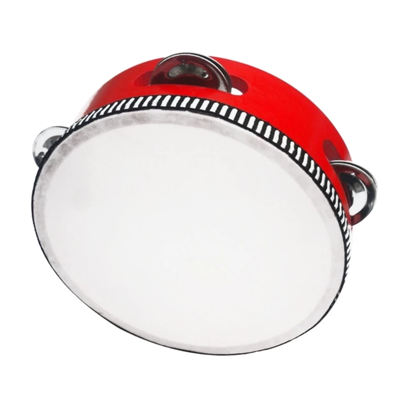 Wooden Hand Held Drum Bells Tamborine with Metal Drum Percussion Toy