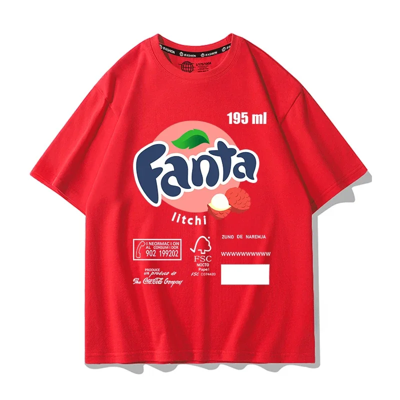 Fanta Beverage Short-sleeved T-shirt Men's Peach Orange Soda Printing Joint Summer Cartoon Printing Trendy Brand Clothes 5