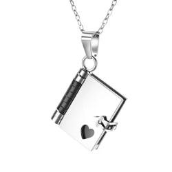 Personalized Inspirational Quotes Engraved Book Necklace - A Meaningful Gift for You and Your Loved Ones (Silver and Black)