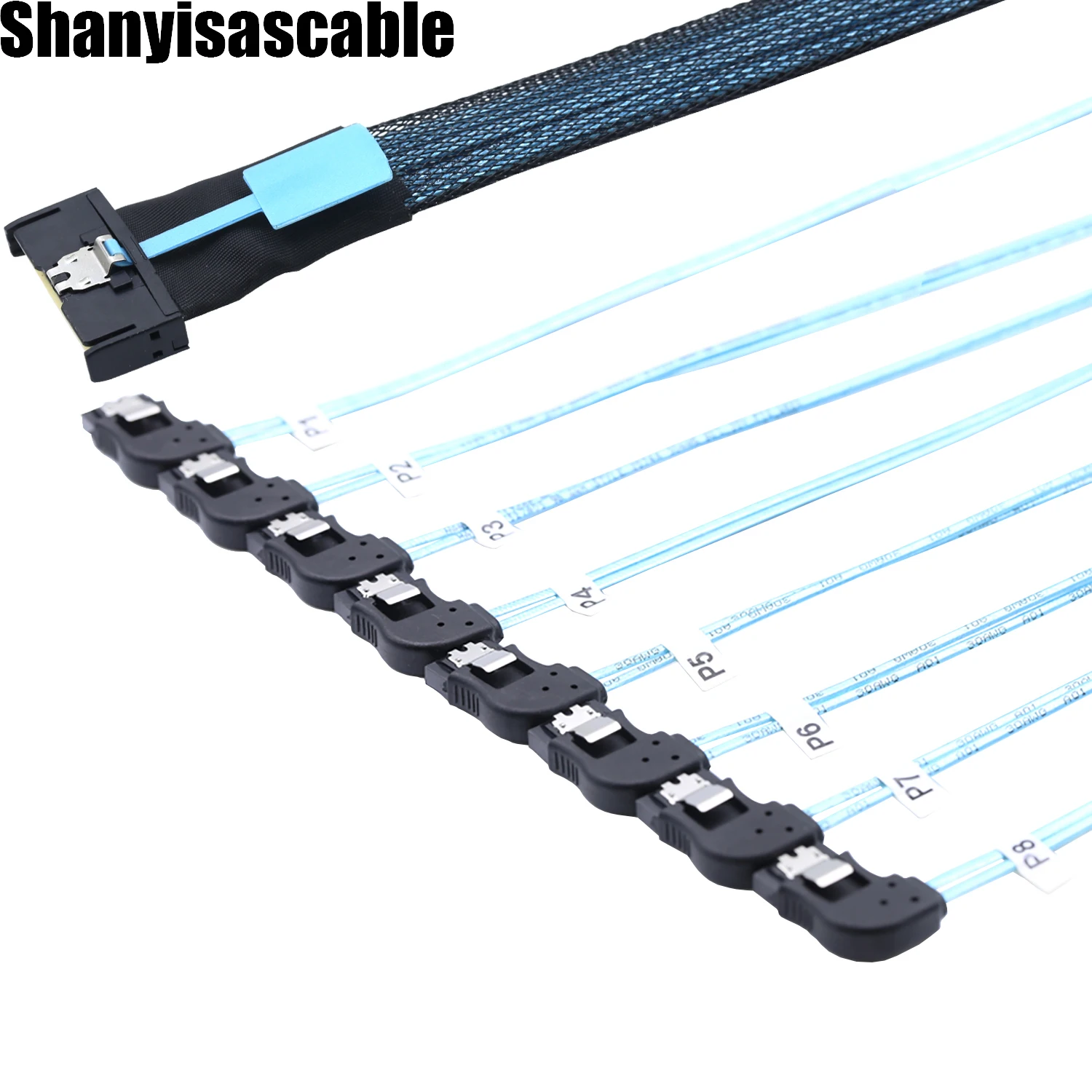0.8M MCIO 74P 8X 8I SAS SFF-8654 8i PCI-E Ultraport Slimline 5.0 to 8X SATA 7P right angle female Cable