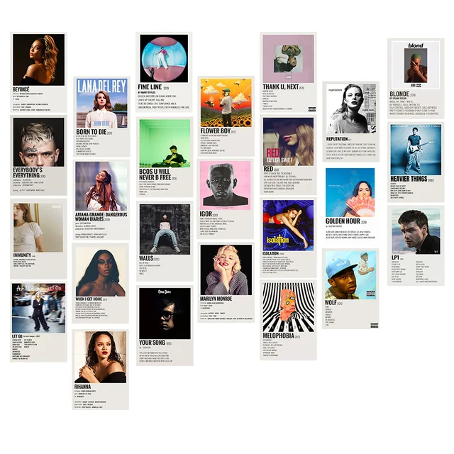 25Pcs Print Music Album Covers Stickers Aesthetic Singer Poster Sticker for Laptop Luggage Guitar Skateboard Helmet Art Decals 2