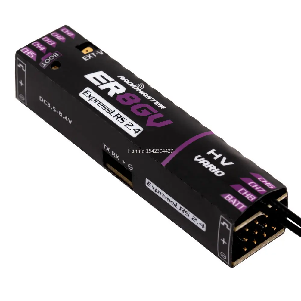 New Radiomaster ER8GV 8CH PWM CRSF ExpressLRS Dual Antenna Receiver 2.4Ghz 100mw Support Voltage Telemetry thumbnail 2