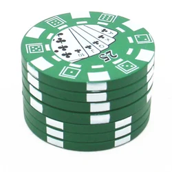 Compact 3 - Layer Poker Chip Herb Grinder - Stylish Metal & Plastic Spice Cutter Tool (Green)