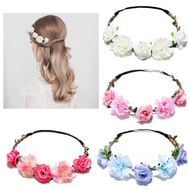 

Wreath Hairband Simulation Flower Women Girls Headband Bride Crown Headwear Wedding Party Performance Headdress Hair Accessories