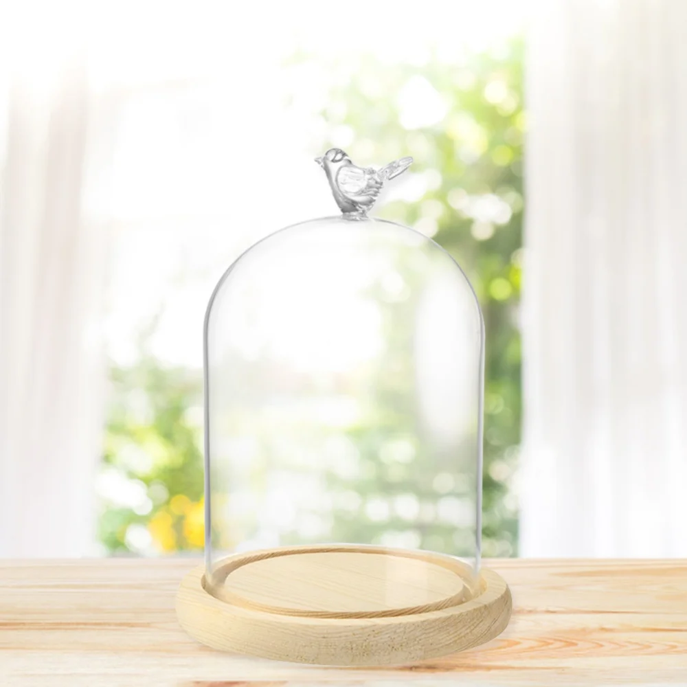 Valentines Day Gift Preserved Flower Glass Covered Dome with Bird Handle Wooden Base Valentines Day Mothers Day Gifts For Women 4
