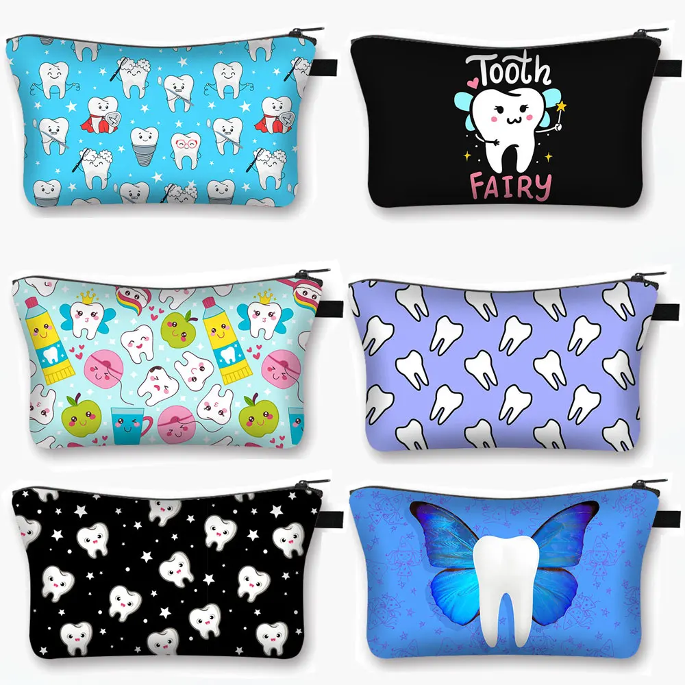 Makeup Organizer Cosmetic Case Cartoon Teeth Tooth Fairy Print