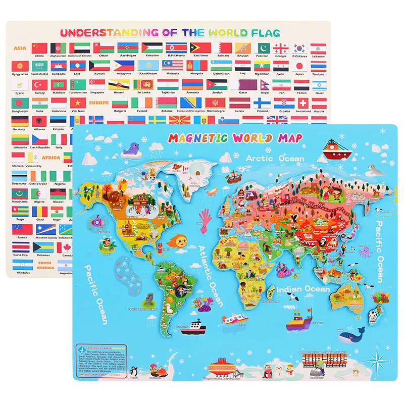 

Children'S Wooden Magnetic World Jigsaw Early Education Geography Cognition Kid'S Kindergarten Magnetic Jigsaw Educational Toys