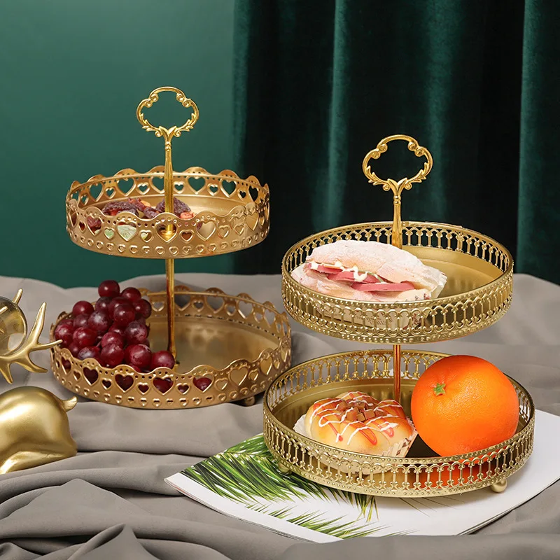 2 layer Iron Fruit Tray Home Living Room Tea Table Light Luxury Net Red Fruit Tray Home Snack Nuts Storage