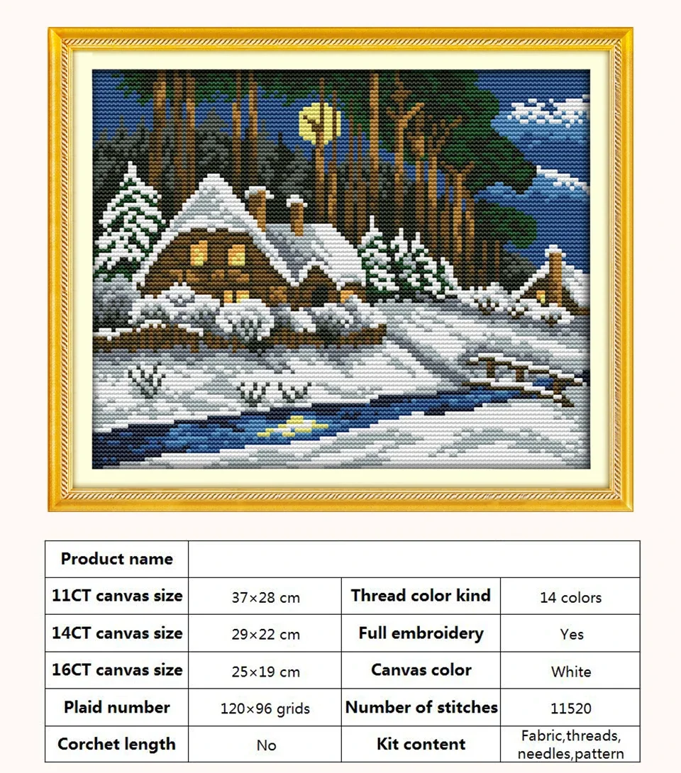 Snowscape Snowy Night Christmas Patterns Cross Stitch Embroidery Kit