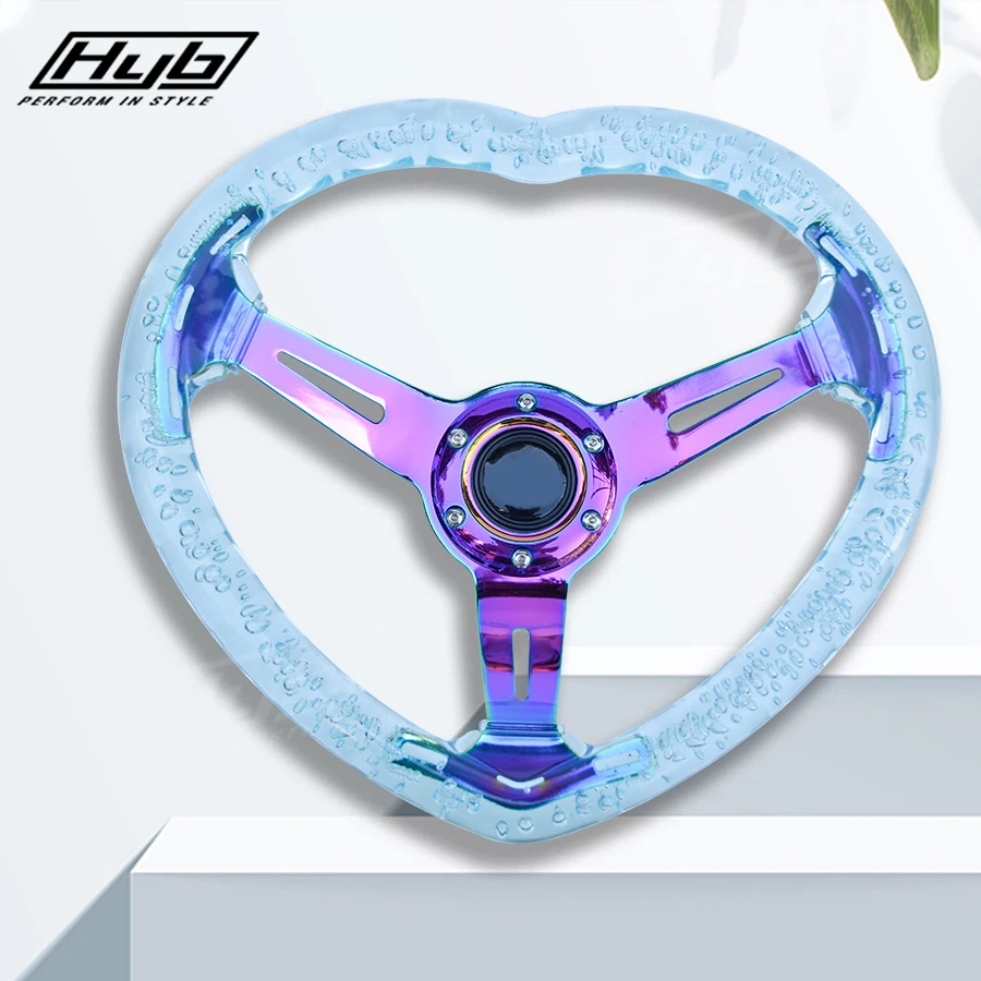 クリアバブルステアリング JDM-クリアアクリルバブルハートステアリングホイール、ネオスポーク