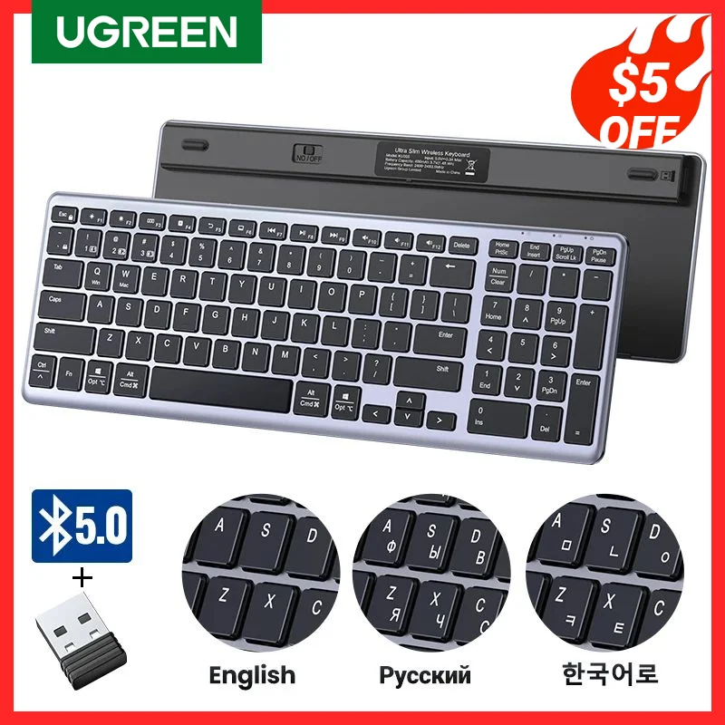 Ugreen Teclado sem Fio Bluetooth 5.0 2.4g Russo Coreano en 99 Teclados para Macbook Ipad pc Tablet Usb c Teclado Recarregável