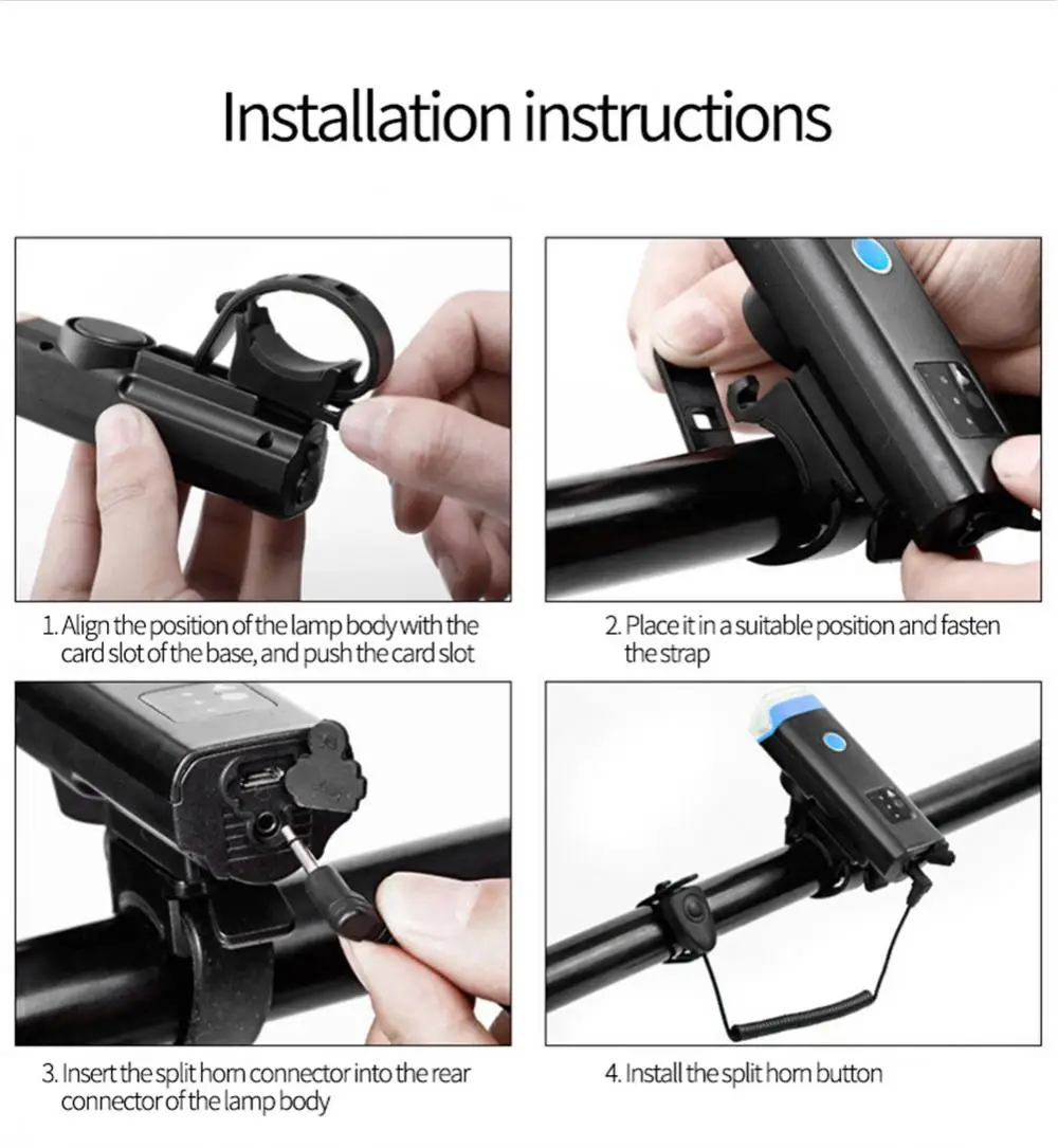 Luz Delantera LED Para Bicicleta Recargable USB - 300 Lúmenes, Con Bocina De 120 DB, Ideal Para Ciudad O Montaña