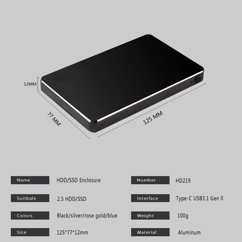 Aluminum Screwless USB-C to SATA External 2.5 inch HDD Enclosure SSD disk case for laptop/Mac/PC HDD Hard Disk Case