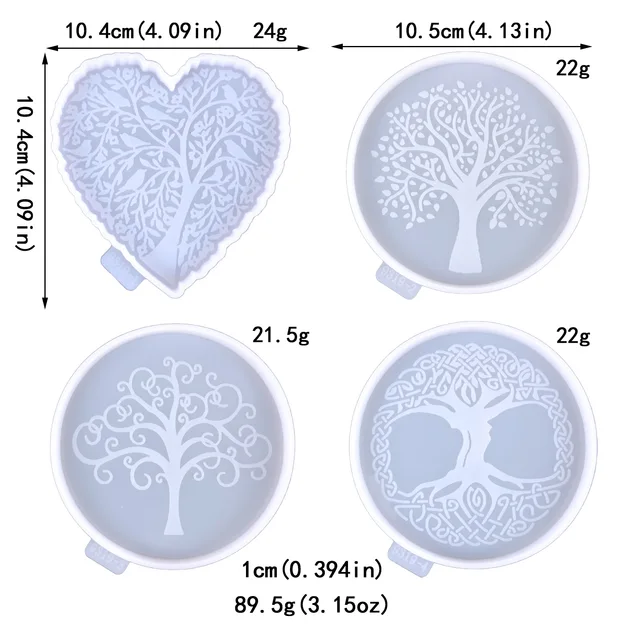 Stampo in resina per albero della vita a forma di cuore Stampo in silicone per resina epossidica per sottobicchiere per albero fai da te Decorazione da tavolo Tappetini per tazze Stampi in silicone 4