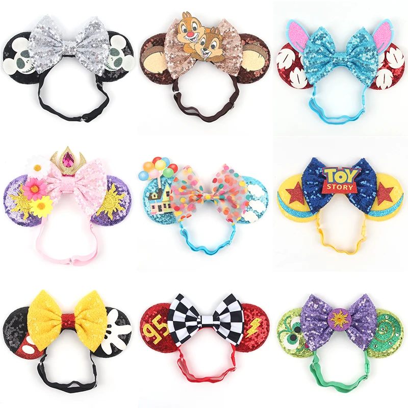 10Pcs Wholesale Disney Ear Adjustable Elastic Headband Adult Mickey Mouse Nylon Hairband Kid Hair Accessories Festival Party DIY newborn headband baby girls solid color nylon jacquard wide cross bandana birthday party baby accessories 0 6 years old