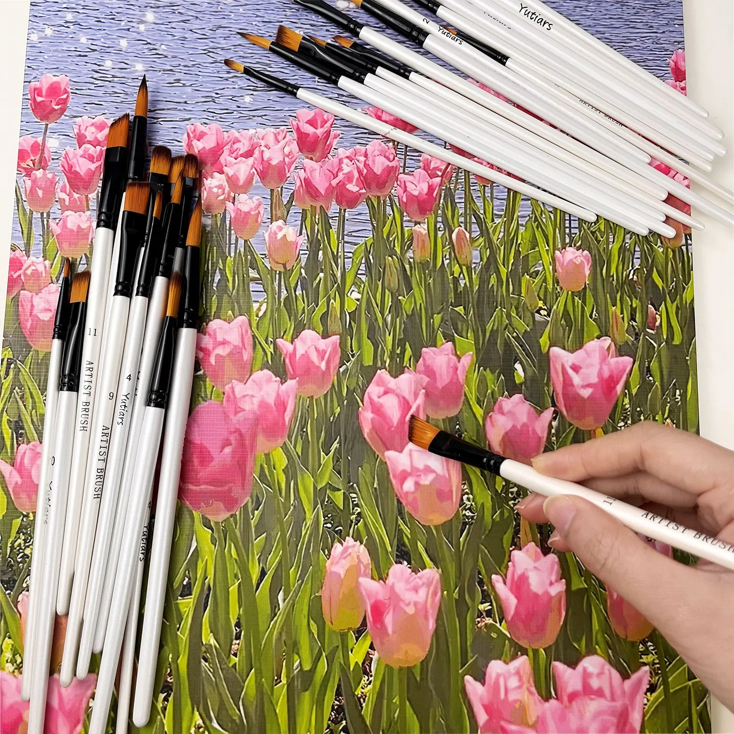 Acrylic Paint Brushes Set, 12pcs Professional Artist Paintbrushes for Acrylic Watercolor Oil Painting, Face Body Nail Art, Craft 3