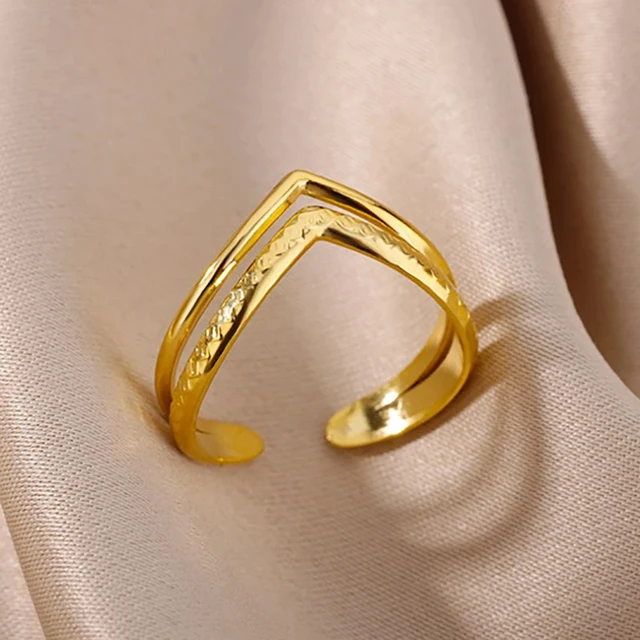 Bagues en acier inoxydable 316L pour femmes, couleur or, anneau ouvert géométrique multicouche, Vintage, étanche, bijoux esthétiques de mariage, cadeau